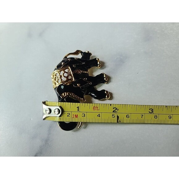 Elephant Shaped Black Enamel Rhinestone Eye Gold Tone Brooch Vintage - Picture 10 of 10